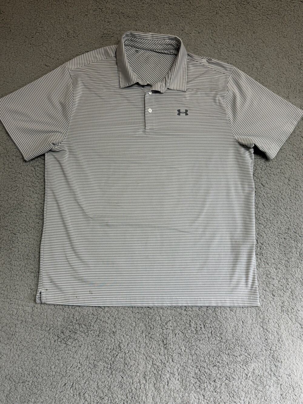 Under Armour Heat Gear Mens XXL Short Sleeve Polo Grey/White Preppy Golf